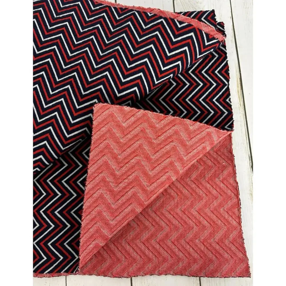 Vintage 70s Red White Blue Chevron Stretch‎ Poly Fabric 1598